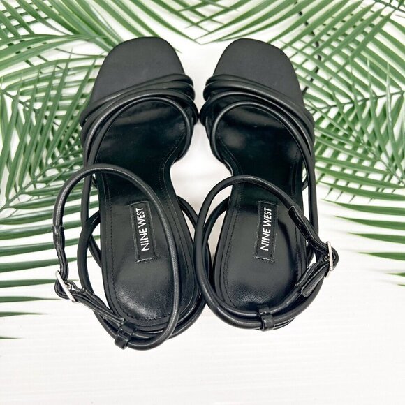 Nine West Black Yeap3 Strappy Ankle Sandals Size 5.5M Open Toe 3.25" Block Heel - Picture 5 of 10